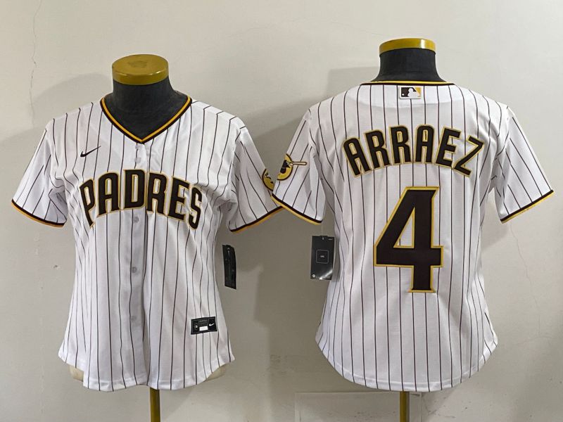 Youth 2025 San Diego Padres #4 Arraez White Stripe Game Nike MLB Jersey style 1